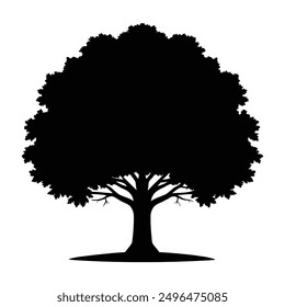 Oak tree silhouette isolated on white background. Tree logo. Vector icon