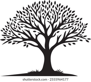 Oak Tree silhouette isolated on white. Oak tree illustration.