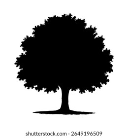 Oak tree silhouette isolated on white background. Tree logo, Distinct Leaf Shape Artistic Design.Vector icon.