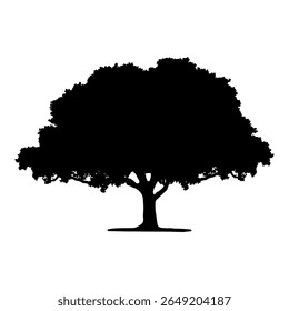 Oak tree silhouette isolated on white background. Tree logo, Distinct Leaf Shape Artistic Design.Vector icon.
