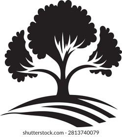 Oak tree silhouette isolated on white background, Oak tree icon, Oak tree vector