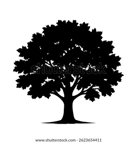 Oak tree silhouette isolated on white background. Tree logo. Vector icon