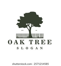 Oak Tree Silhouette Logo with Wooden Fence Logo is suitable for Brands that prioritize Tradition, Nature, and Resilience Values.