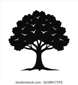 Oak tree silhouette on a white background. Nature logo or vector icon