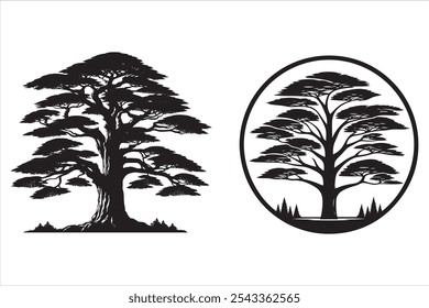 oak tree silhouette vector art white background