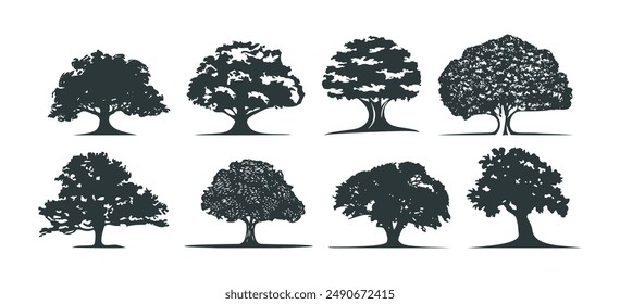 oak tree silhouette vector illustration isolated white background