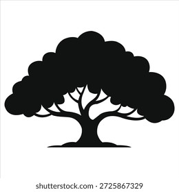 Ilustração de vetor de silhueta de árvore de carvalho - ícone de árvore decídua de folha larga clássica, gráfico de natureza preta mínima, símbolo de floresta monocromática isolada para logotipo, design, fundo, pôster ou conceitos ecológicos