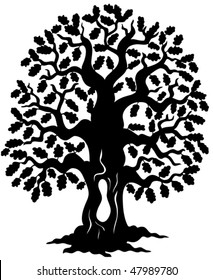 Oak tree silhouette - vector illustration.