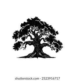 oak tree silhouette vector illustrations. black oak tree isolated on white background