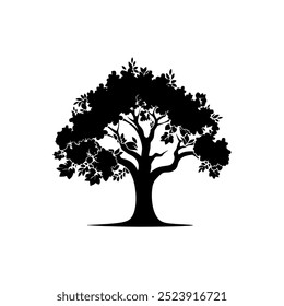 oak tree silhouette vector illustrations. black oak tree isolated on white background