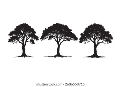 Oak Tree Silhouette Vector Nature, Forest, and Landscape Illustration