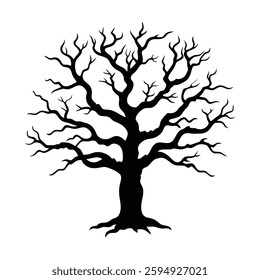 oak tree silhouette vector on white background