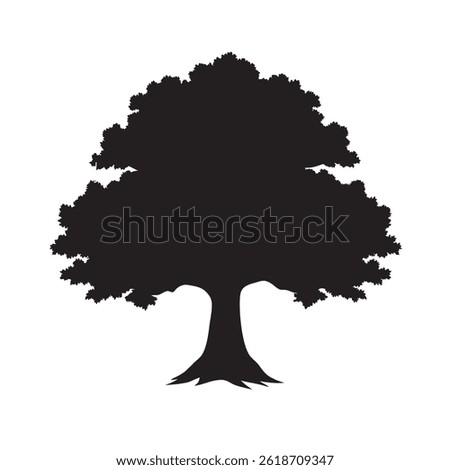 Oak Tree Silhouette Vector on White Background