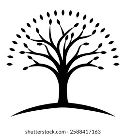 Oak Tree Silhouette Vector Simple Oak Tree Illustration Nature Symbol Graphic Design on white background.
