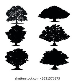 oak tree silhouettes set illustration