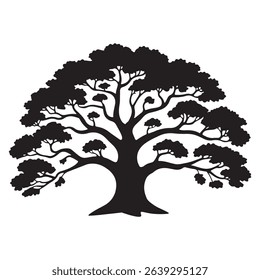 A oak tree silhoutte illustration in white backtaund
