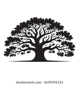 A oak tree silhoutte illustration in white backtaund