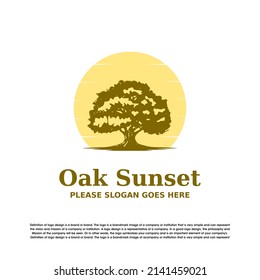 Oak tree sunset logo vector design template