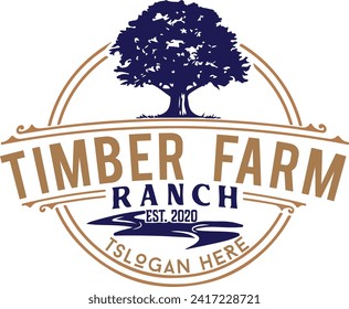 Oak tree ,Timber Far, Ranch Logo for brand company free download