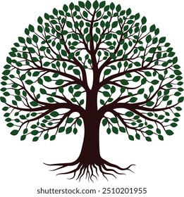 Oak tree vector featuring detailed branches and leaves. The oak tree silhouette can be used as a logo, icon, or standalone design element. 