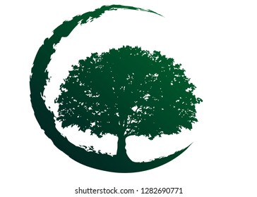 Oak tree vector, green ecology biological logo illustration. Vector green silhouette of a tree isolated or white background , biodynamic agriculture concept 