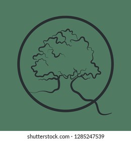
Oak tree vector icon in a circle with a root. Symbol of nature, strength and longevity. It is suitable for use as a pictogram and logo.