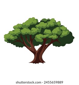 Oak tree vector illustration, cartoon green tree isolated on white background
