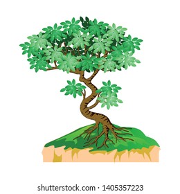 Oak tree vector illustration. Fairy tale magic tree