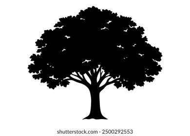 Oak Tree Vector Line Art White Background, Illustration, Logo Icon, Clipart