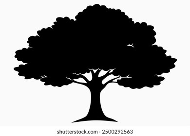 Oak Tree Vector Line Art White Background, Illustration, Logo Icon, Clipart