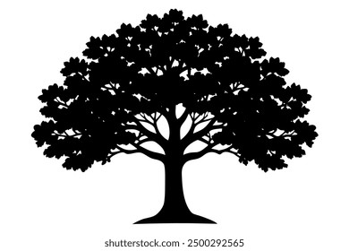 Oak Tree Vector Line Art White Background, Illustration, Logo Icon, Clipart