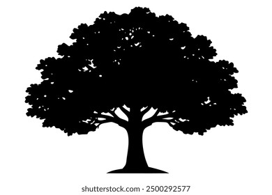 Oak Tree Vector Line Art White Background, Illustration, Logo Icon, Clipart