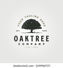 oak tree vintage logo vector symbol with typography design. tree swing with tree logo design