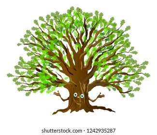 Oak tree without leaves. Vector illustration isolated on white background.