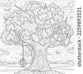 
Oak tree.Coloring book antistress for children and adults. Illustration isolated on white background.Zen-tangle style. Hand draw