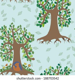 Oak trees seamless pattern