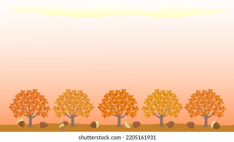Oak trees at sunset in autumn