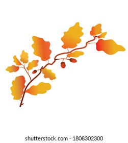 oak twig in gradient color. autumn foliage. texture gradient. vector. detail for printing and postcards. oak and acorns