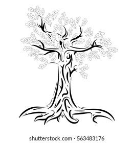 Oak. Vector illustration of an oak tree with foliage. Logo tree is oak with foliage.