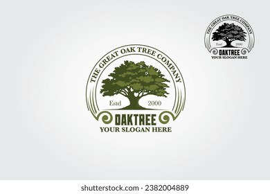 Plantilla de logotipo de vectores de roble. Silhouette de roble de un árbol, ilustración del logo del vector. 