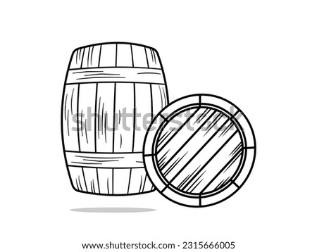 Oak wine barrel or cask on white background. front view. Solid wooden container for wine making, aging process. Vector illustration EPS10.