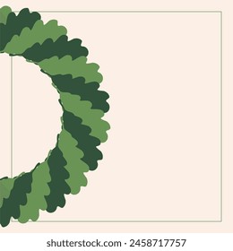 Oak wreath frame vector illustration, green oak leaves, ligo, midsummer, border for greeting card