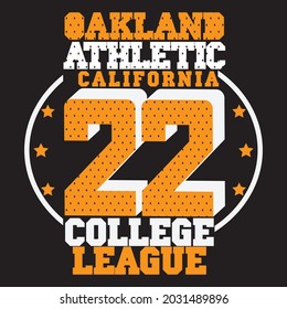 Oakland Athletic California 22 College League T-shirt Design, You Can Download Vector File.