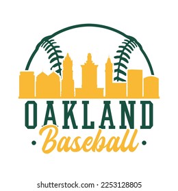 Oakland, CA, USA Baseball Skyline City Silhouette Vector. Softball Design Style Icon Symbols. Sport America Ball.