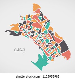 Oakland California Map with neighborhoods and modern round shapes