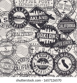 Oakland California Stamps Background. A City Stamp Vector Art. Set Of Postal Passport Travel. Design Set Pattern.