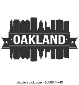 Oakland California USA Skyline Silhouette Design City Vector Art Famous Buildings Stamp Stencil.