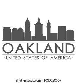 Oakland California USA Skyline Silhouette Design City Vector Art Famous Buildings.