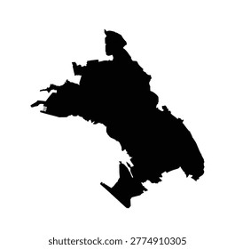 Oakland city map vector silhouette illustration isolated. Alameda county, California state. Oakland city symbol shape shadow. Sticker Oakland city emblem banner. Plan Oakland city scheme.