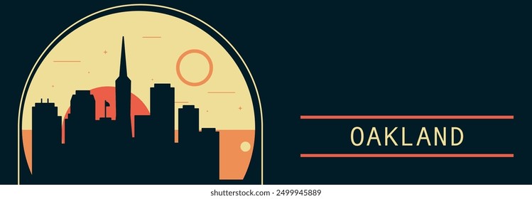 Oakland city retro style vector banner with skyline, cityscape. USA California state vintage horizontal illustration. United States of America travel layout for web presentation, header, footer